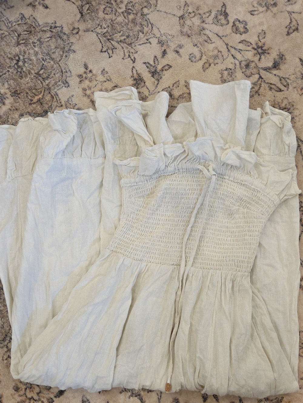 Free People Cream Smocked Midi Dress